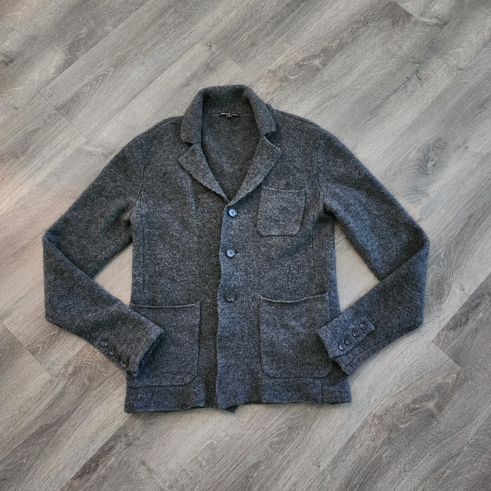 James Perse Los Angeles Men 0 XS Wool Yak Brushed Knit Sweater Blazer Charcoal